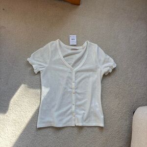 Women's White and Cream Crop-top